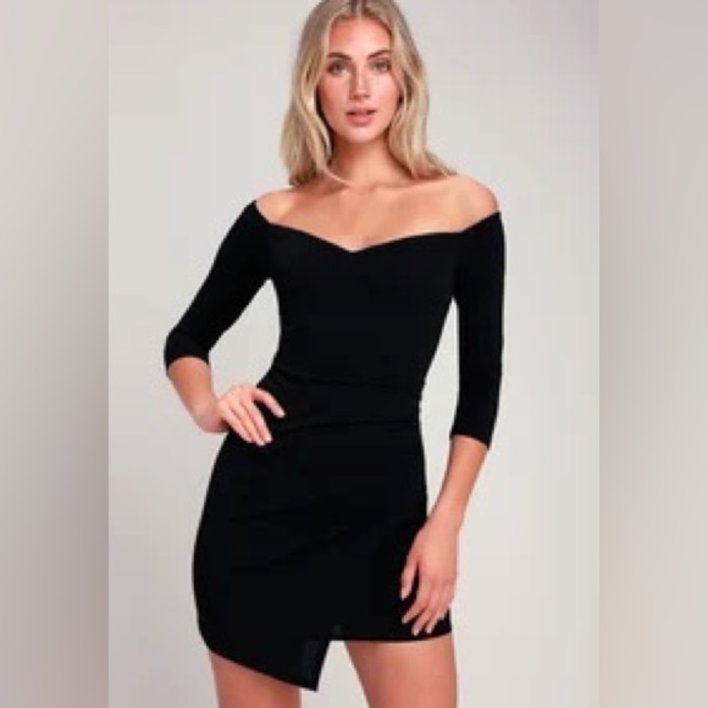 Black mini dress off the shoulder